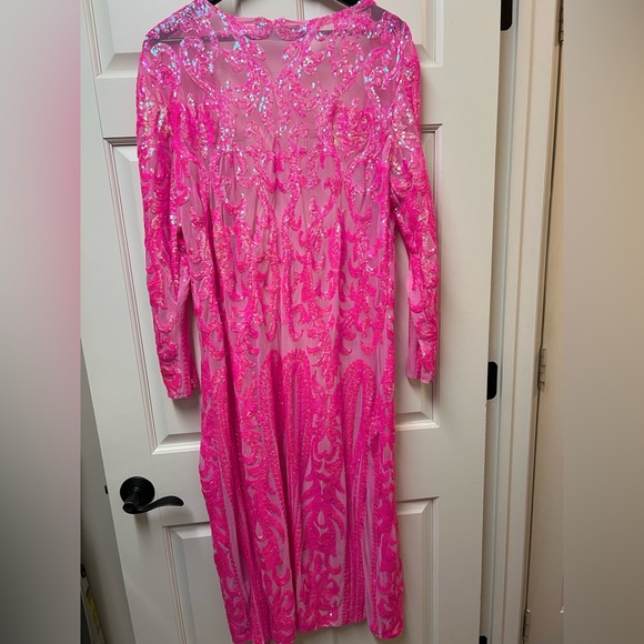 Hot Pink Sequin Duster Barbiecore Rodeo Festival Southern Fries Chics - Picture 5 of 6